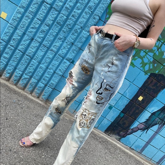 Hand Painted Distressed Denim
